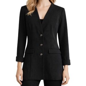 & Other Stories Black Collarless Soft Black 3 Button Blazer Office Siren EU 38